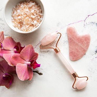Salt and Crystal Rose Quartz Face Roller & Gua Sha Set - ROOTS